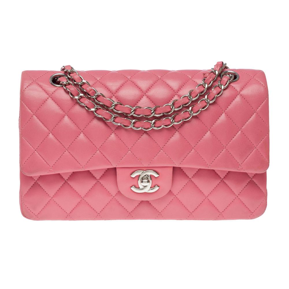 CHANEL Timeless double flap shoulder bag in Pink quilted lambskin leather, SHW - Picture 3 of 12